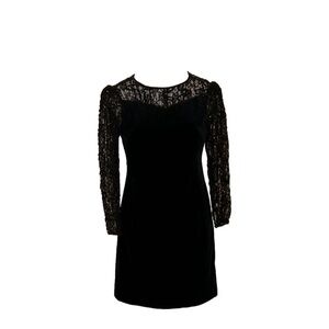 FINK MODELL Vintage Black Velvet & Lace w/ Sequins Short Cocktail Dress Size 6-8